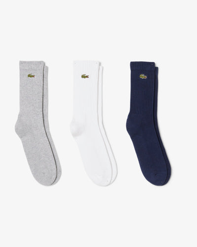 LOT DE 3 PAIRES DE CHAUSSETTES LACOSTE BLEU/GRIS/BLANC