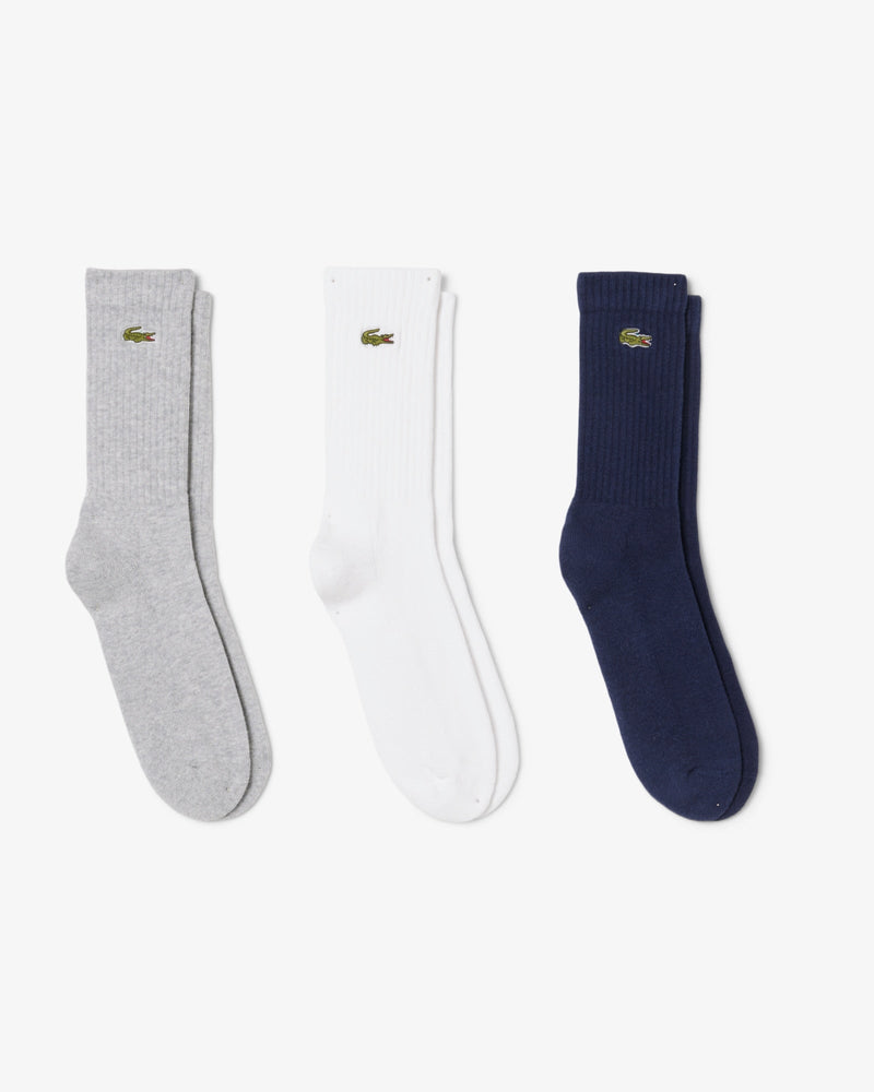 LOT DE 3 PAIRES DE CHAUSSETTES LACOSTE BLEU/GRIS/BLANC